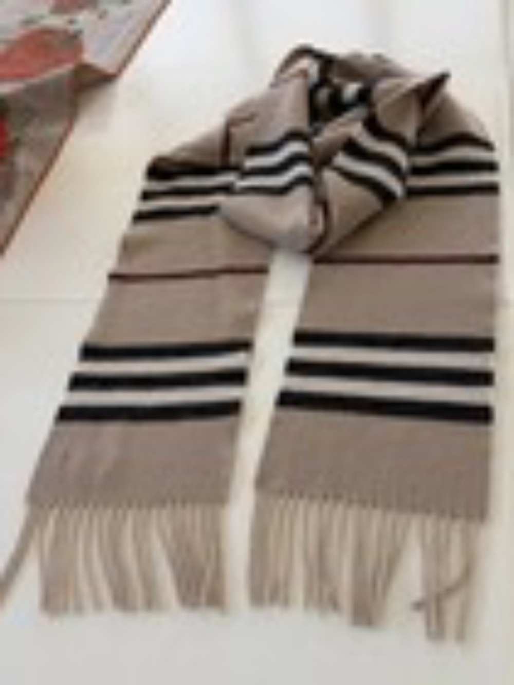 Burberry Merino Wool & Cashmere Vintage Stripe Unisex Scarf Beige multi 102'